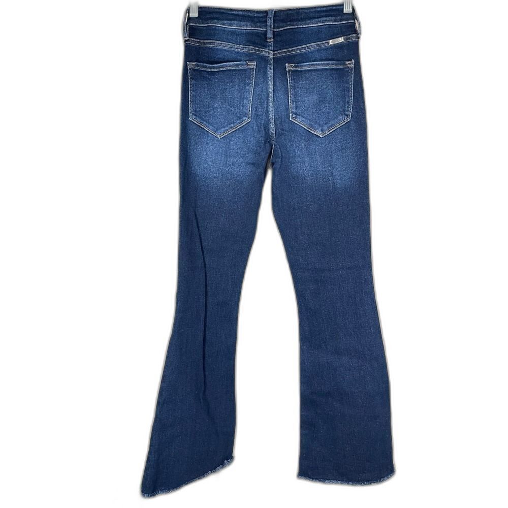 High Rise Flare Jeans W/ 7/27 KanCan Dark Wash Raw Hem KC7124D LN - Picture 3 of 12